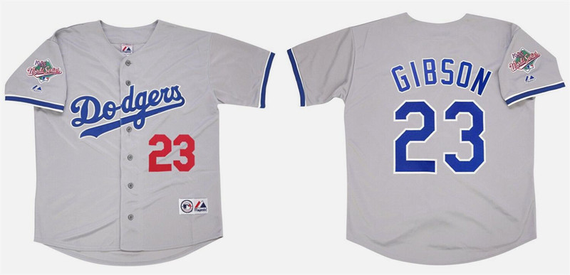 Men's Gray Los Angeles Dodgers #23 Kirk Gibson 1988 World Series Stitched Baseball Jersey